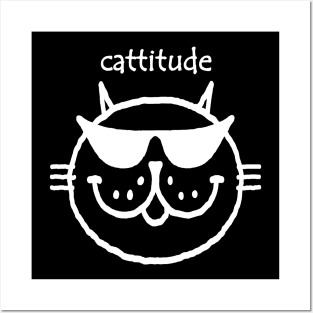 cattitude (white outline) Posters and Art